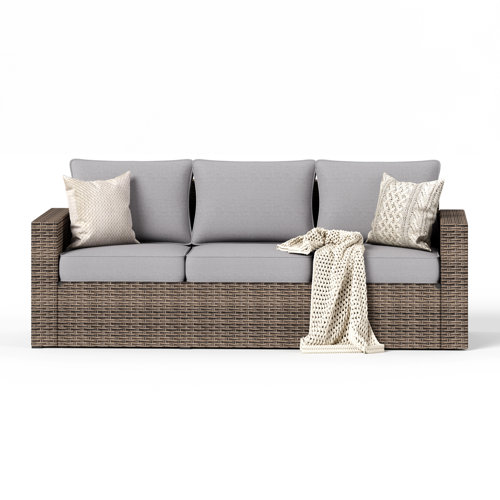 All Weather 3 Seat Wicker Patio Sofa   Comfortable Outdoor Couch For Lawn%2C Garden%2C Backyard. 
